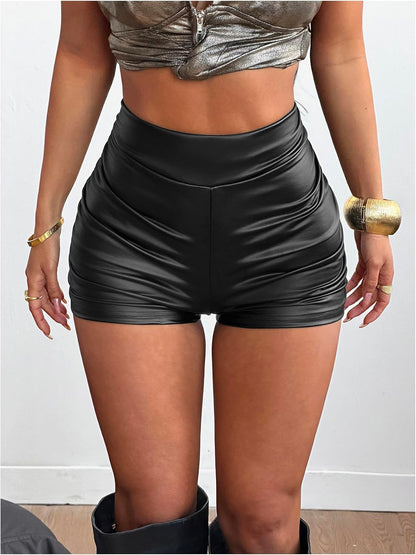 Women's PU Leather High Rise Cheeky Shorts Micro Mini Shorts Black | Going Out Bottoms