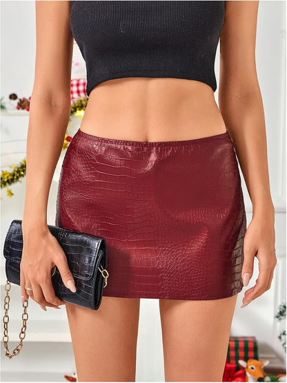 Women's Low Rise Faux Leather Mini Skirt Y2k Bodycon Skirts Streetwear