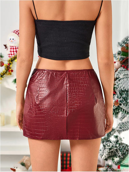 Women's Low Rise Faux Leather Mini Skirt Y2k Bodycon Skirts Streetwear